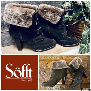 Sofft Womens Skagen Leather Suede Boots with Shearling Lamb Fur